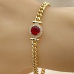 Pozłacana Bransoletka Pancerka z Czerwonym Kamieniem i Cyrkoniami