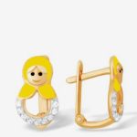 Gold Matryoshka Earrings with Yellow Enamel and Cubic Zirconia