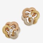 Trójkolorowe Teksturowane Kolczyki Kwiaty z Cyrkonią