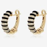 Złote Kolczyki Koła z Czarną Emalią i Pasmami Cyrkonii