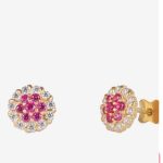 Złote Kolczyki Kwiaty z Różowymi Kamieniami i Cyrkoniami